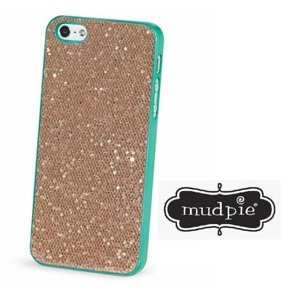 Mud Pie Serena Sparkle Hard Phone Case Cover Teal Gold Apple iPhone 5 NEW Boxed